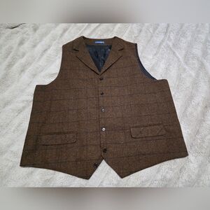 3XL Men's Brown Windowpane Tweed Vest